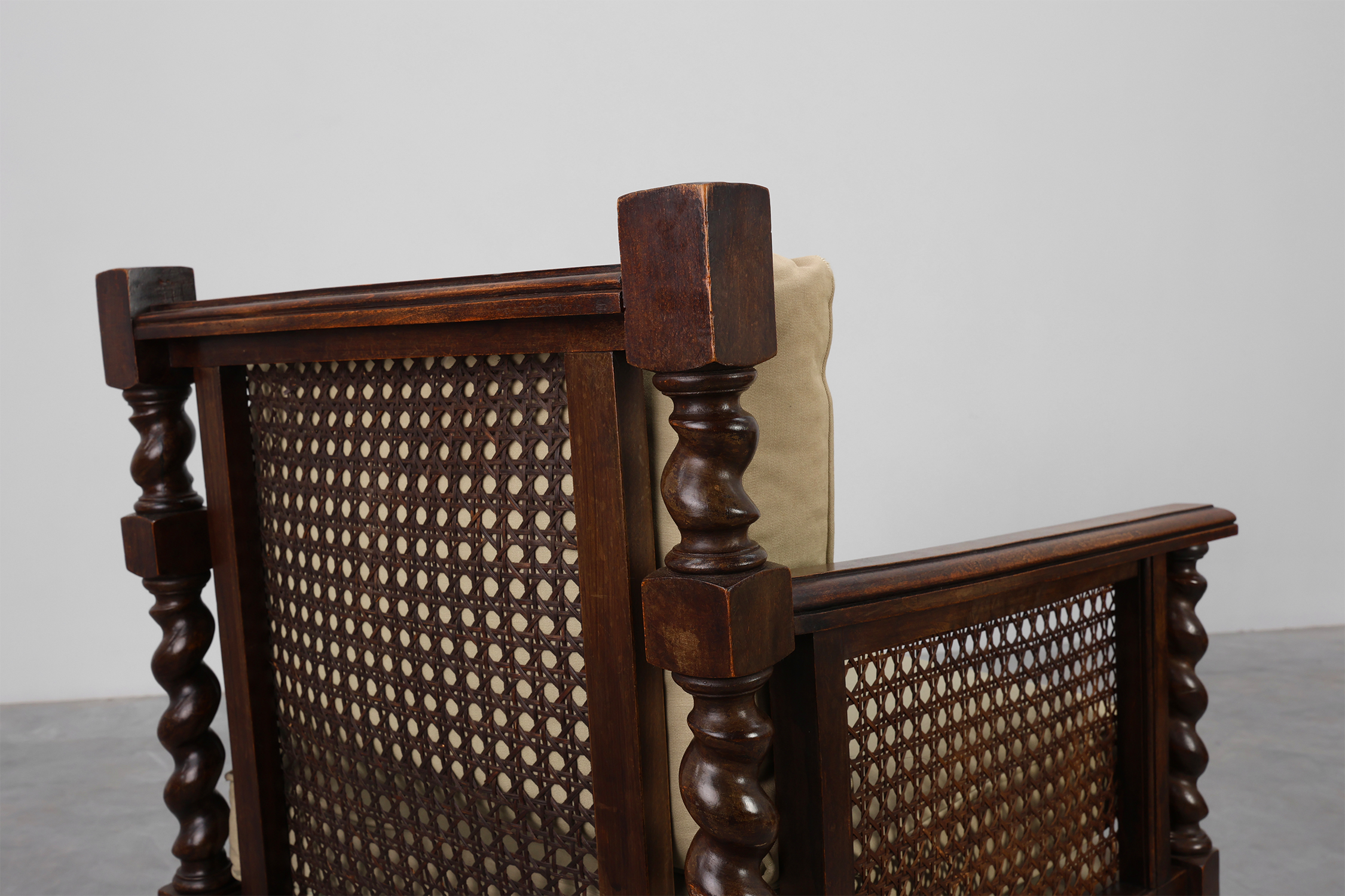 Pair of Antique English Oak and Rattan Armchairs with Twisted Details, UK ca. 1880thumbnail